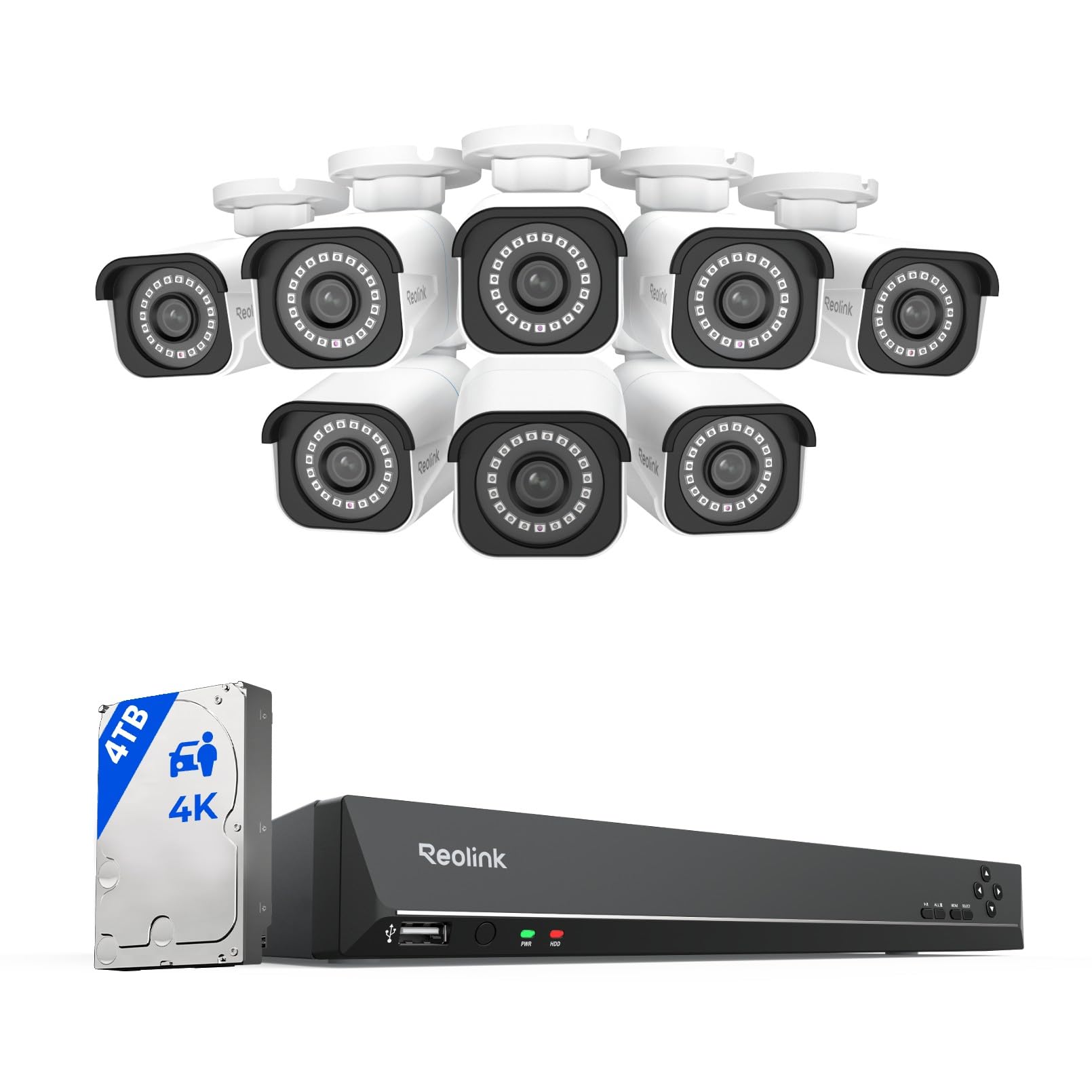 REOLINK 16CH 4K Security Bullet PoE Camera System with 4TB HDD